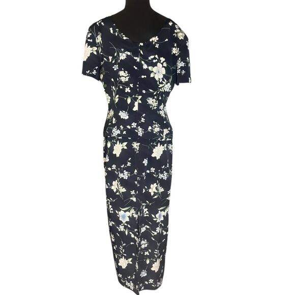 Vtg Floral Modest Peplum Maxi Dress 12 Feminine Wedding Guest Church Ladylike - Picture 5 of 6